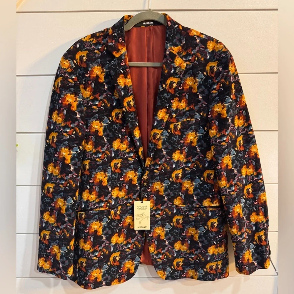 Murano Ancient Renaissance Collection Slim Floral Print Corduroy Blazer Size L